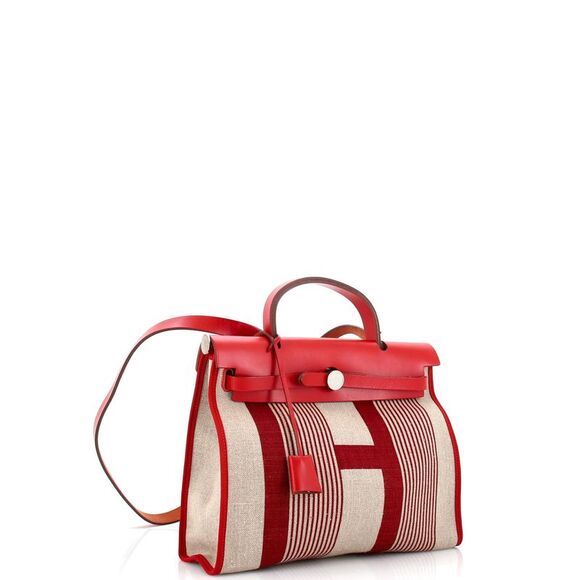 Hermes Herbag Zip H Vibration Toile and Leather 31 Neutral, Red, Multicolor - Picture 3 of 9